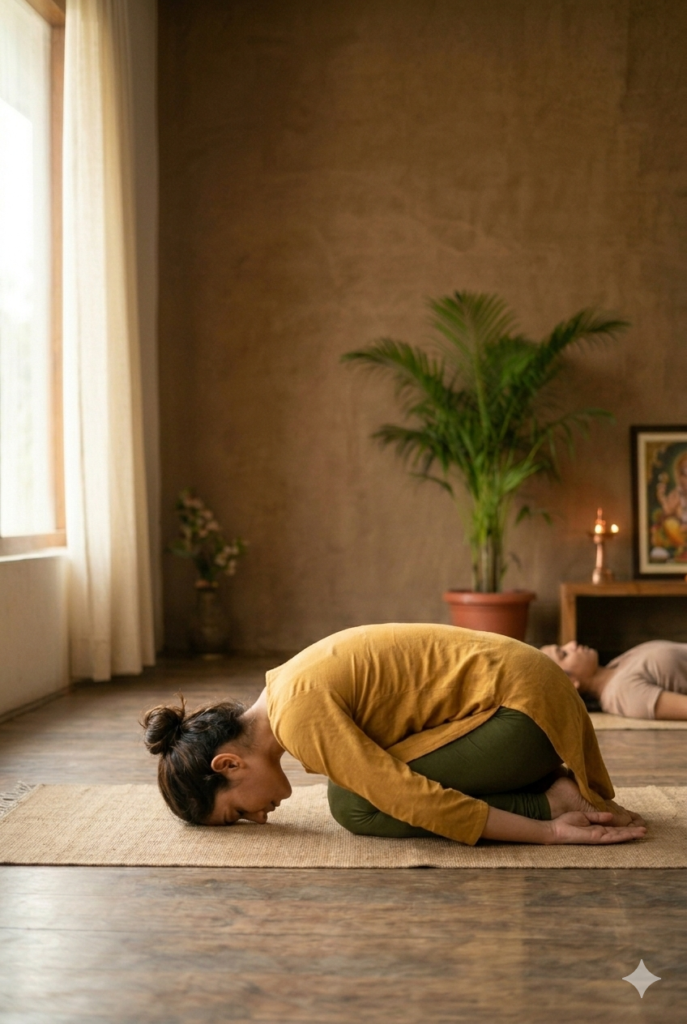 "बाल आसन (Child's Pose) योग मुद्रा - पीठ के निचले हिस्से और मानसिक तनाव से राहत पाने का तरीका"
